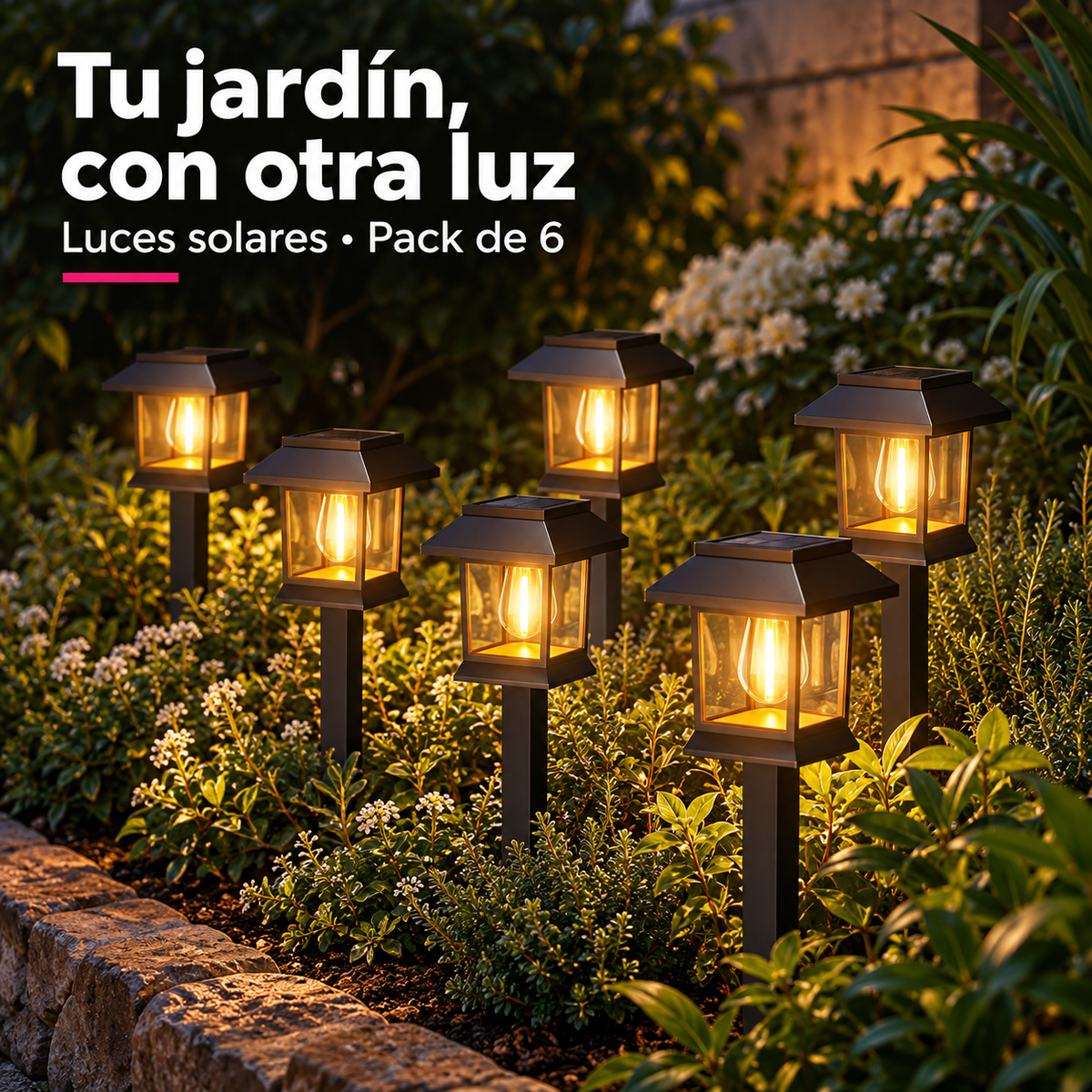 Luces Solares LED para Jardín con Estaca · Pack de 6