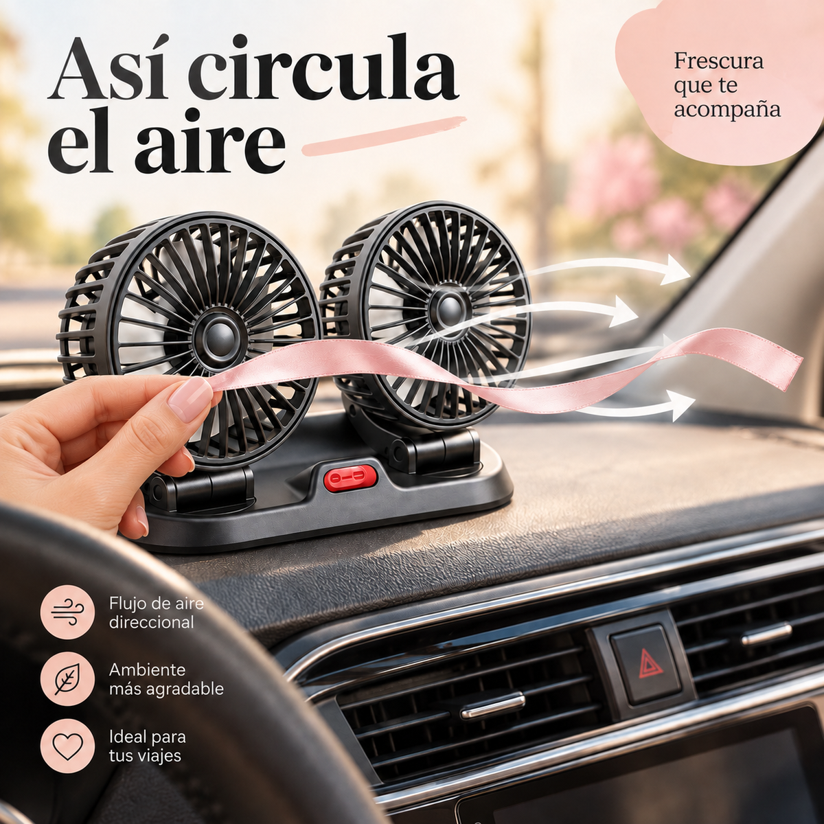 Ventilador para Auto 12 V Doble Cabezal — Más Aire en tus Viajes