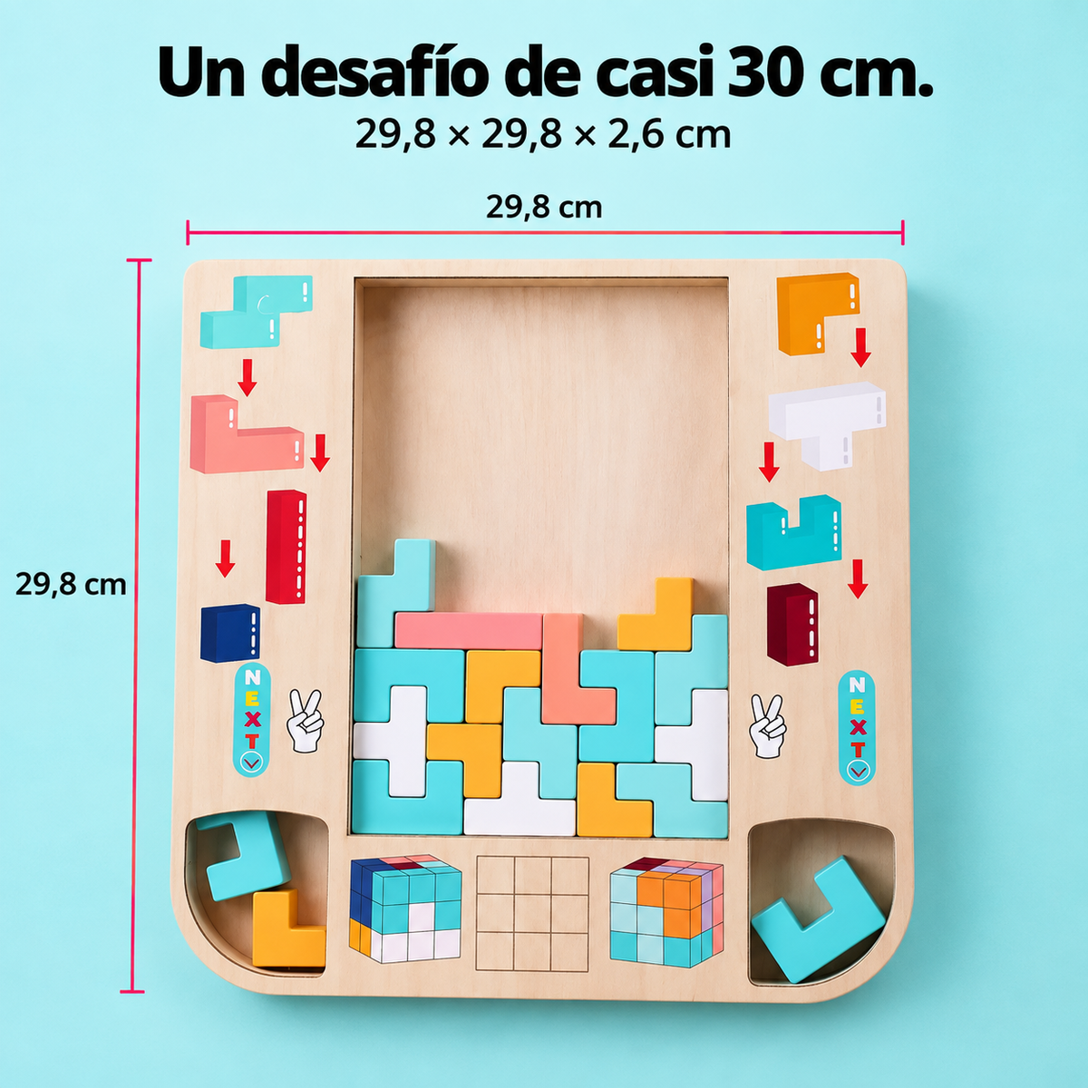 Medidas del rompecabezas de madera: 29,8 × 29,8 × 2,6 cm.