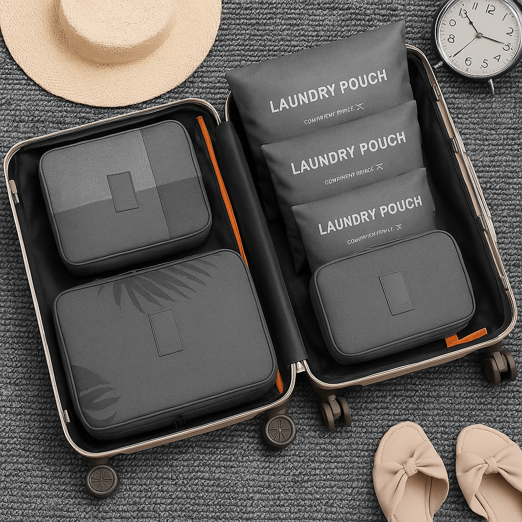 Set de 6 Bolsas Organizadoras Grises para Valija Varios Tamaños - Muy Moderna Uruguay