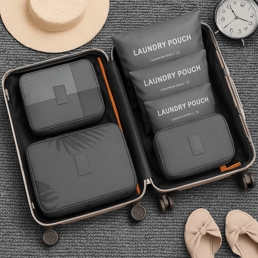 Set de 6 Bolsas Organizadoras Grises para Valija Varios Tamaños - Muy Moderna Uruguay