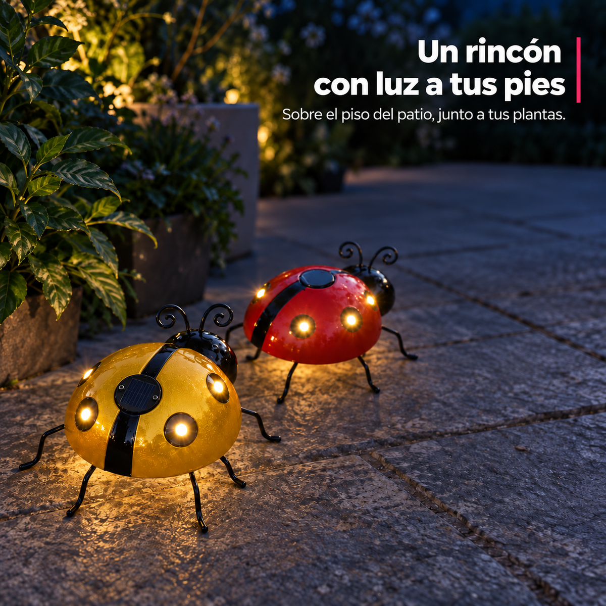 Pack x2 Luces LED Solares Mariquita para Jardín · Roja y Amarilla