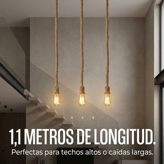 Kit 3 Lámparas Colgantes de Techo con Cuerda Rústica Vintage