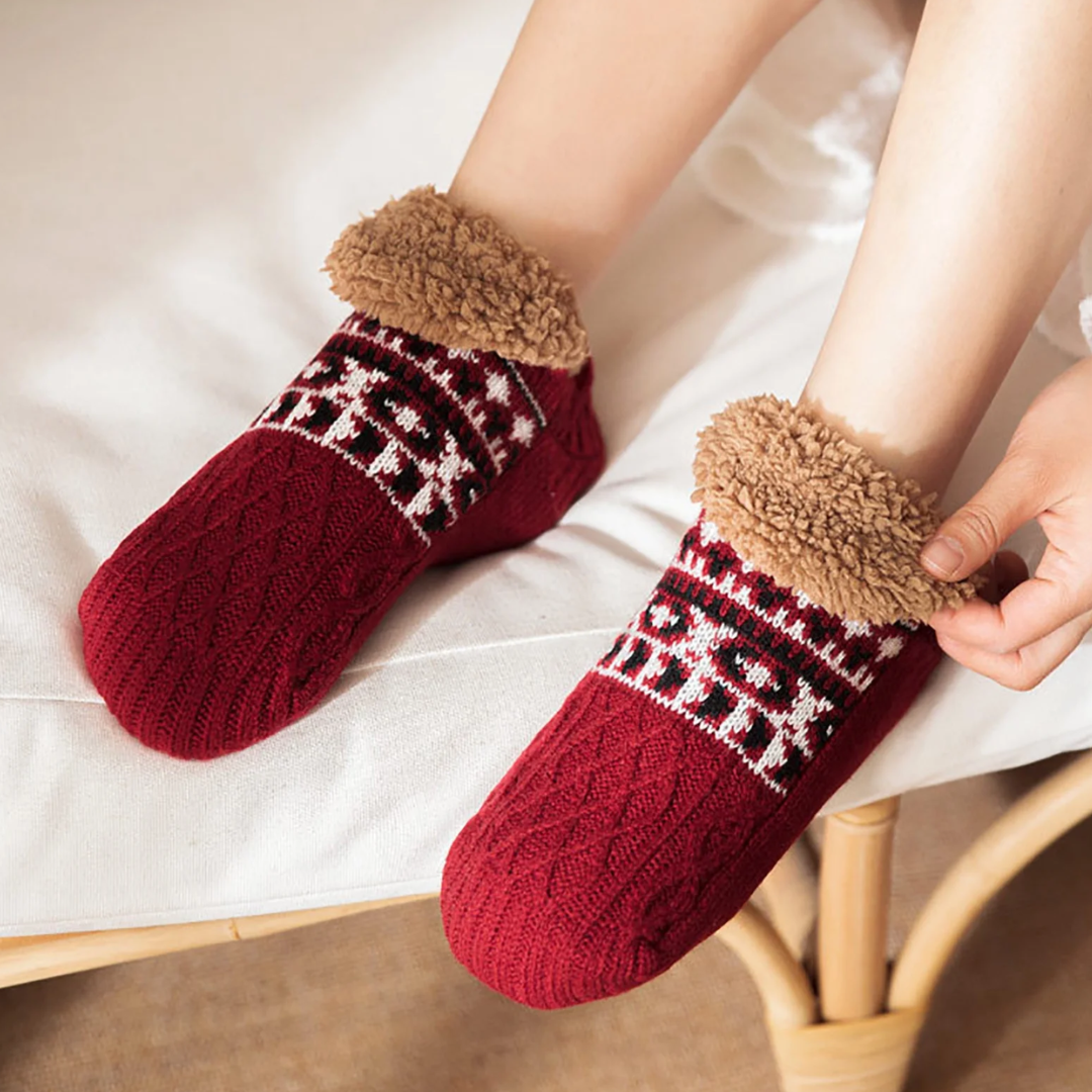 Pantuflas tipo Medias Térmicas Antideslizantes con Corderito Interior