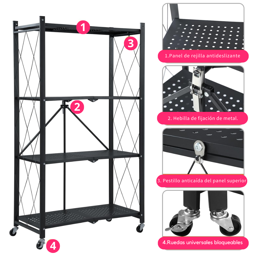 Estantería Plegable de 5 Niveles con Ruedas