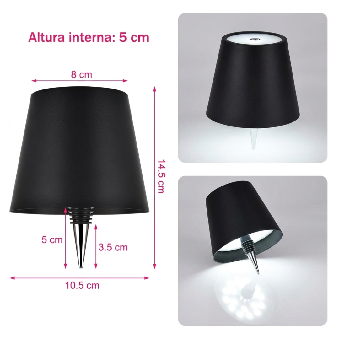 Lámpara Luz LED para Botella Recargable Táctil 3 Modos