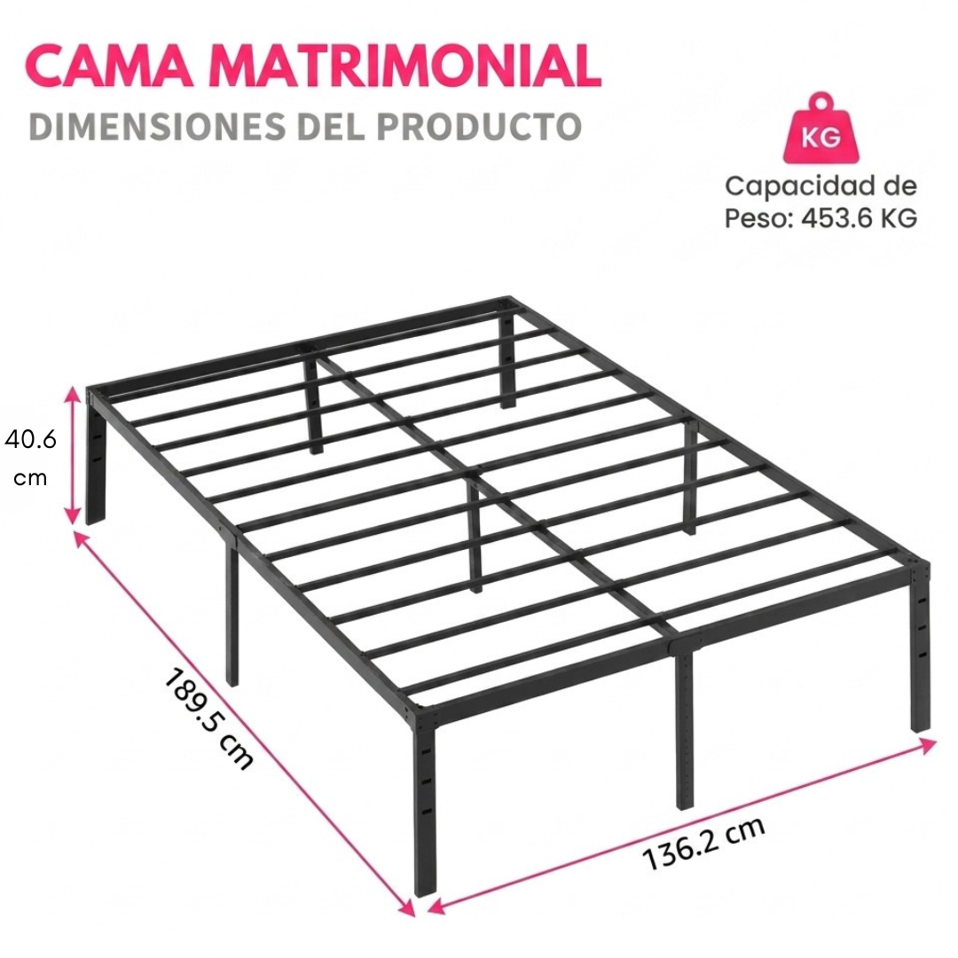 Base de Metal Armable para Sommier 2 Plazas 40 cm Acero Reforzado