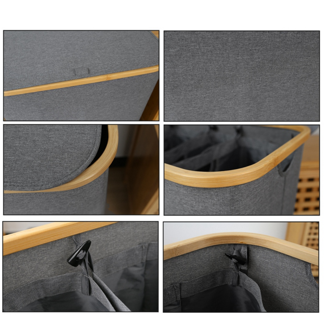 Canasto Cesto Separador De Ropa Sucia Bambú Grande con Tapa