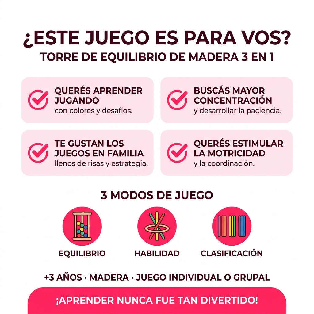 Juego de Mesa Torre de Equilibrio de Madera con Pelotas 3 en 1