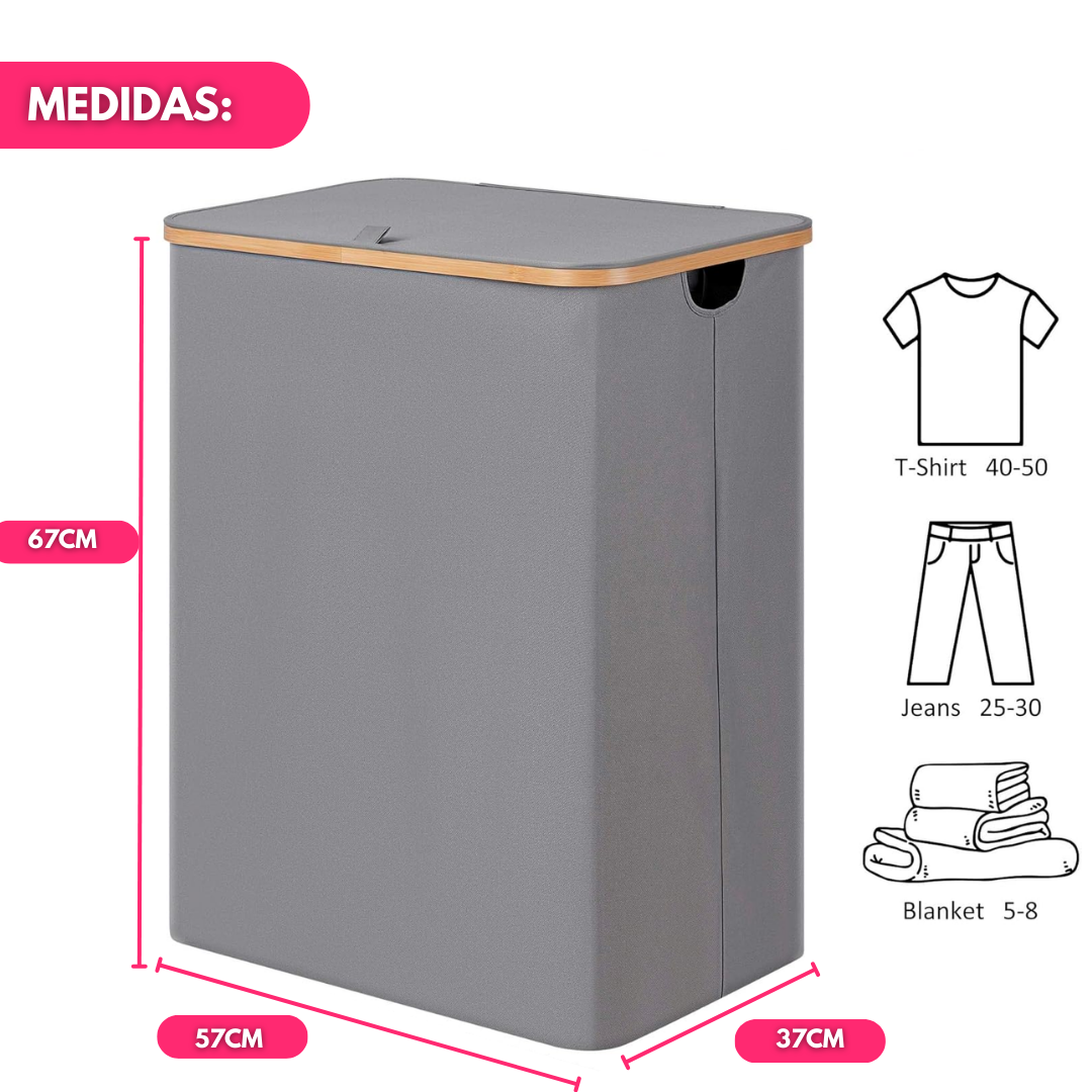 Canasto Cesto Separador De Ropa Sucia Bambú Grande con Tapa