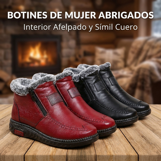 Botines Abrigados con Forro Afelpado - Símil Cuero para Invierno