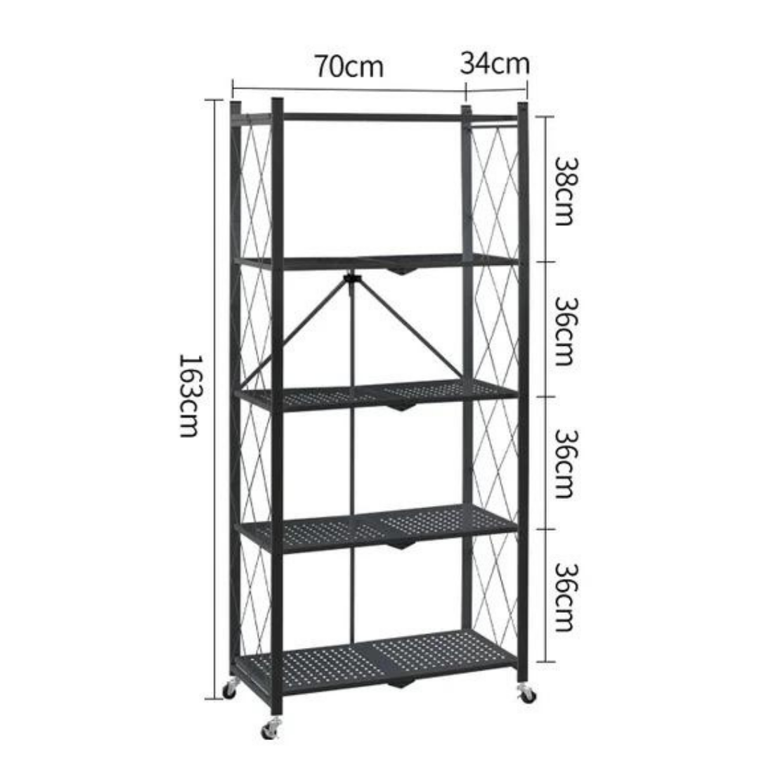 Estantería Plegable de 5 Niveles con Ruedas