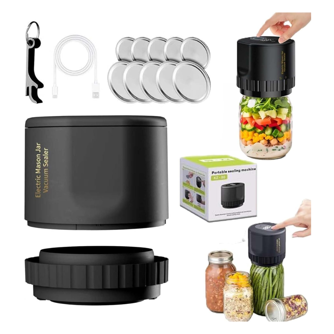 Kit Sellador al Vacío Portátil con Tapas Reutilizables para Frascos