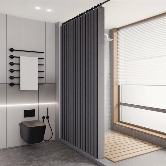 Cortina de Baño Tipo Lino con Cierre Magnético y Ganchos Elegantes - Muy Moderna Uruguay