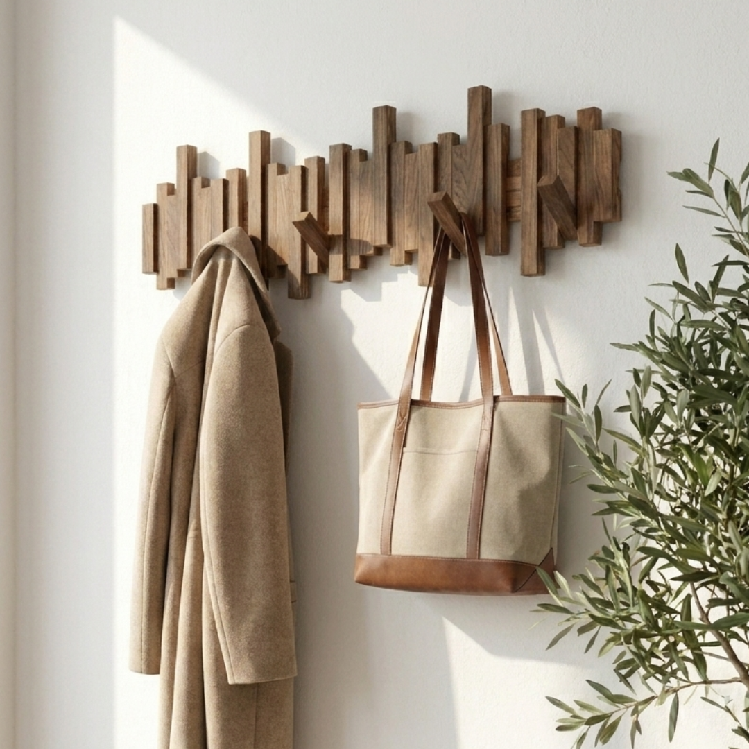 Perchero de Pared Plegable Rústico de Madera – 70 cm