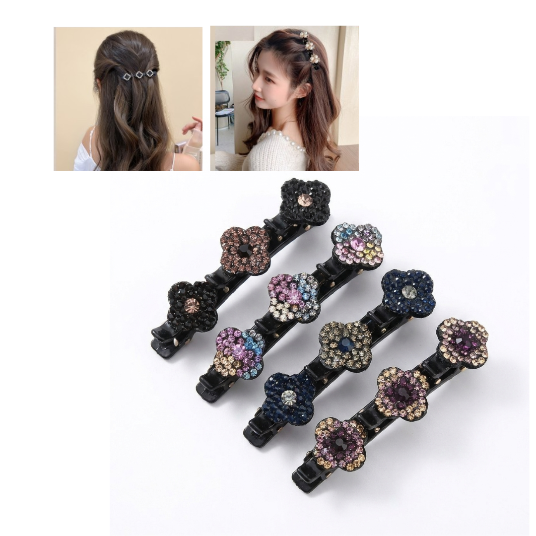 Pinzas Cabello Pelo Strass Flores Brillantes Set x4