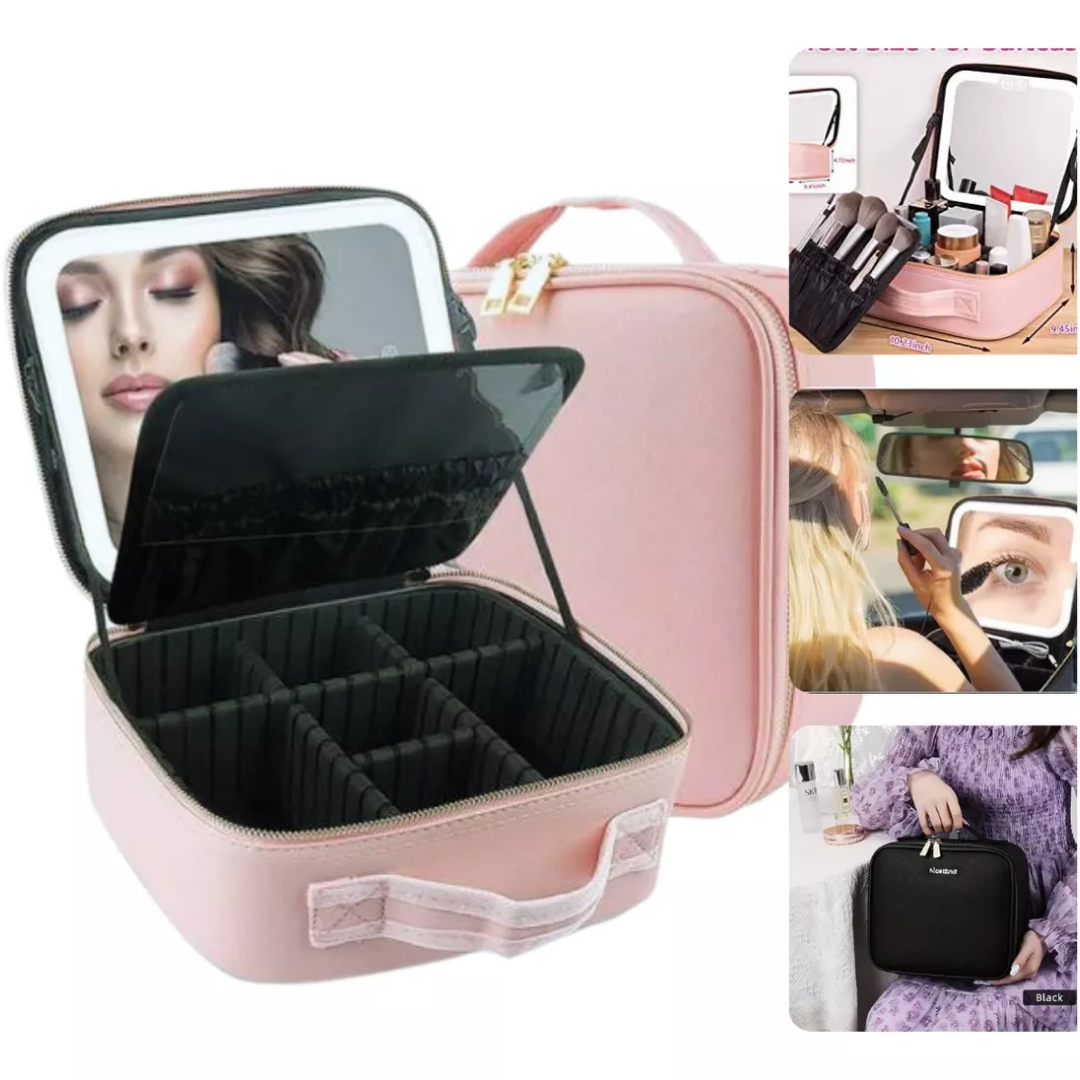 Maletín Neceser Maquillaje Portátil con Espejo LED