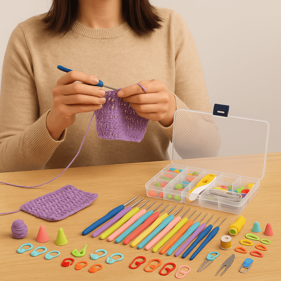 Kit de Crochet 55 Piezas con Estuche Rígido y Agujas Ergonómicas - Muy Moderna Uruguay