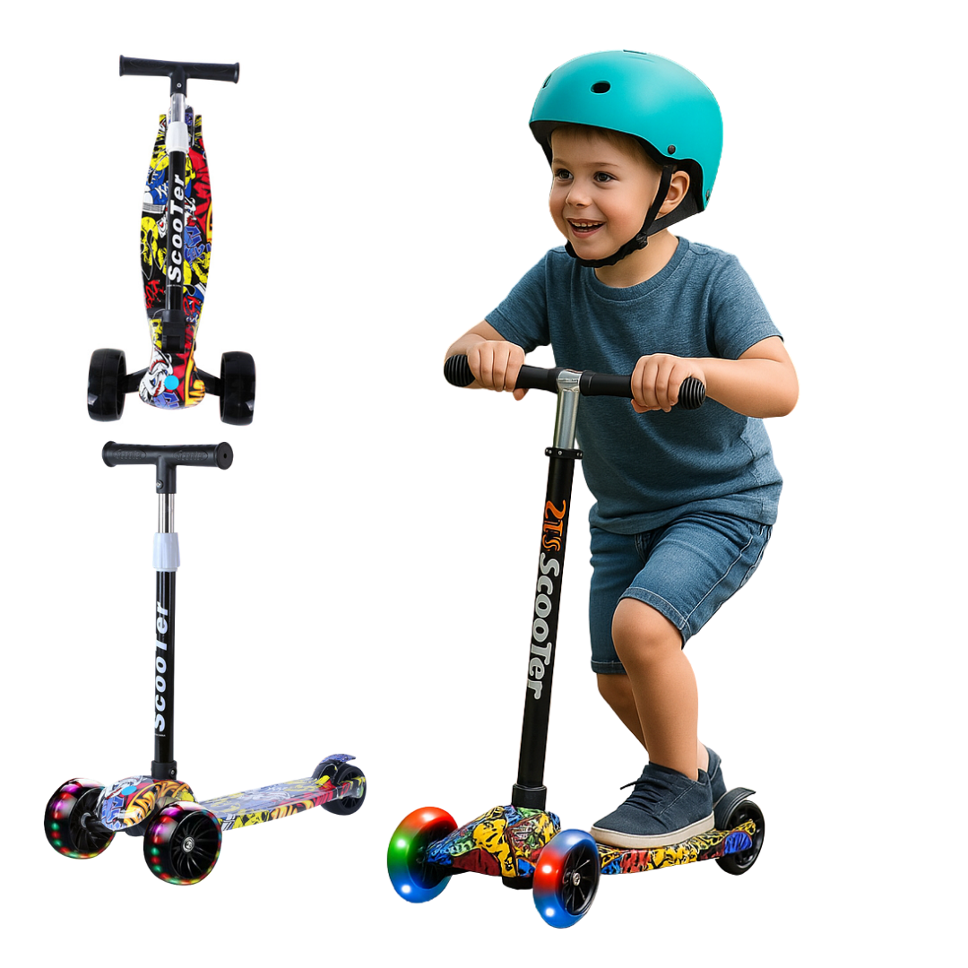 Tripatín Plegable con Ruedas LED y Altura Ajustable