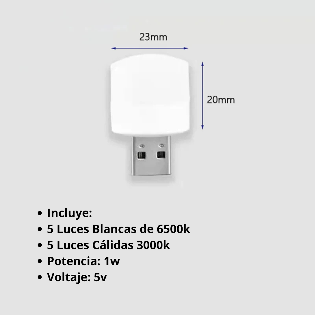 Set de 10 Mini Luz Nocturna USB Luz Cálida y Fría