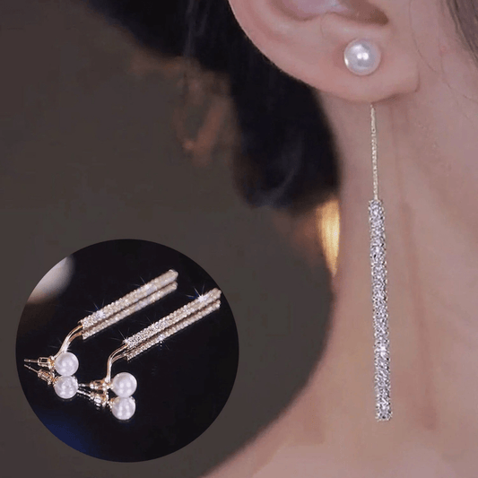 Caravanas Colgantes con Perla y Strass Brillante - Muy Moderna Uruguay