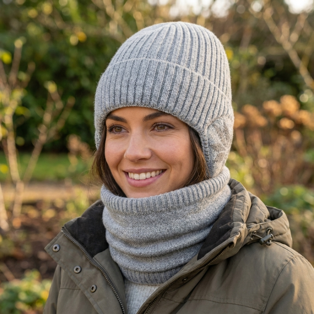 Gorro con Orejeras y Cuello Bufanda Set Tejido