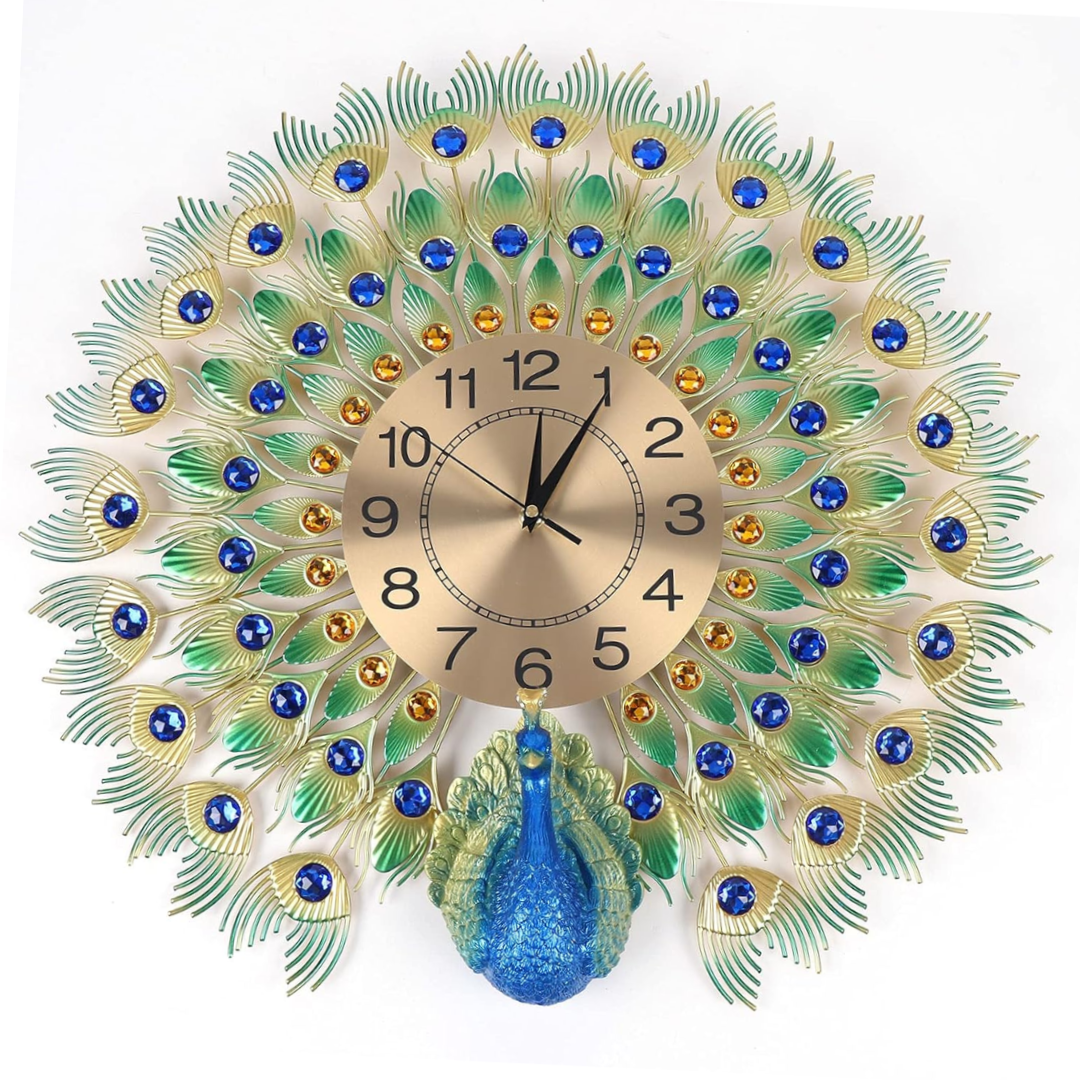 Reloj De Pared Pavo Real Elegante Grande - Muy Moderna Uruguay