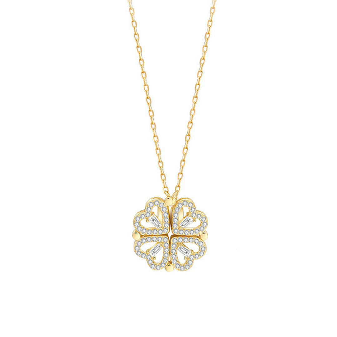 Collar Trebol De Corazones Dorado Magnetico
