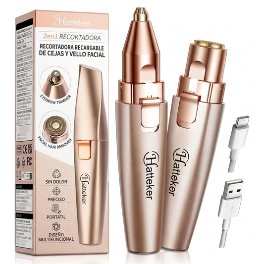 Depiladora Facial Cejas 2 en 1 Recargable LED