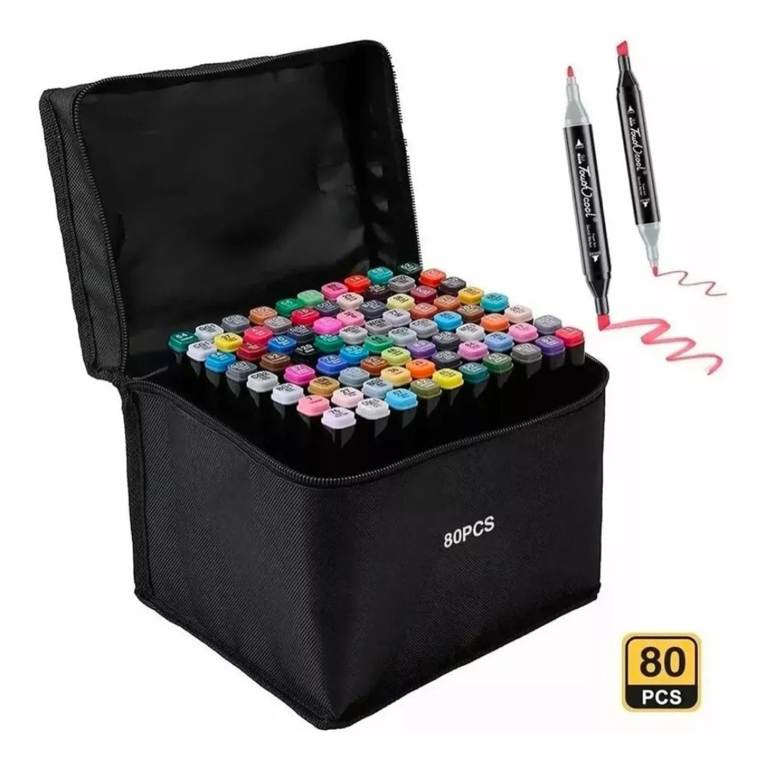 Set De 80 Marcadores Doble Punta En Bolso