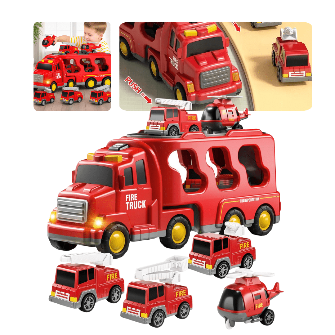 Camión Bombero Transportador Con 6 Autos Juguete Para Niños - Muy Moderna Uruguay