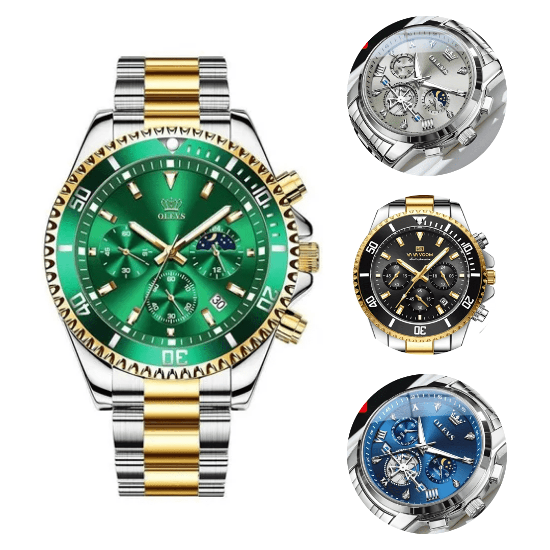Reloj Olevs de Lujo Sumergible Fase Lunar Y Cronógrafo - Muy Moderna Uruguay