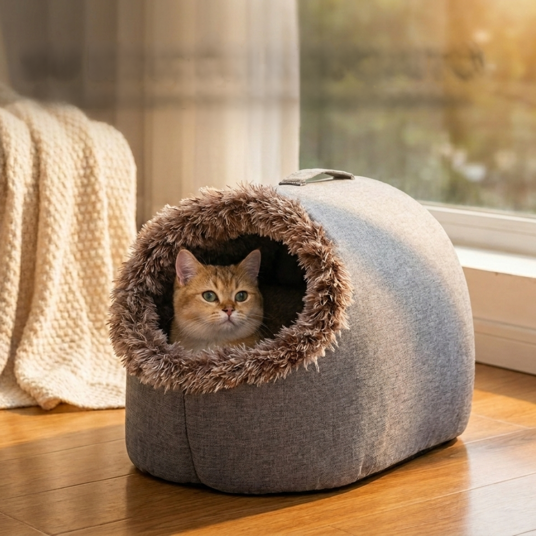 Cama Cueva Térmica Abrigada para Gatos con Almohada