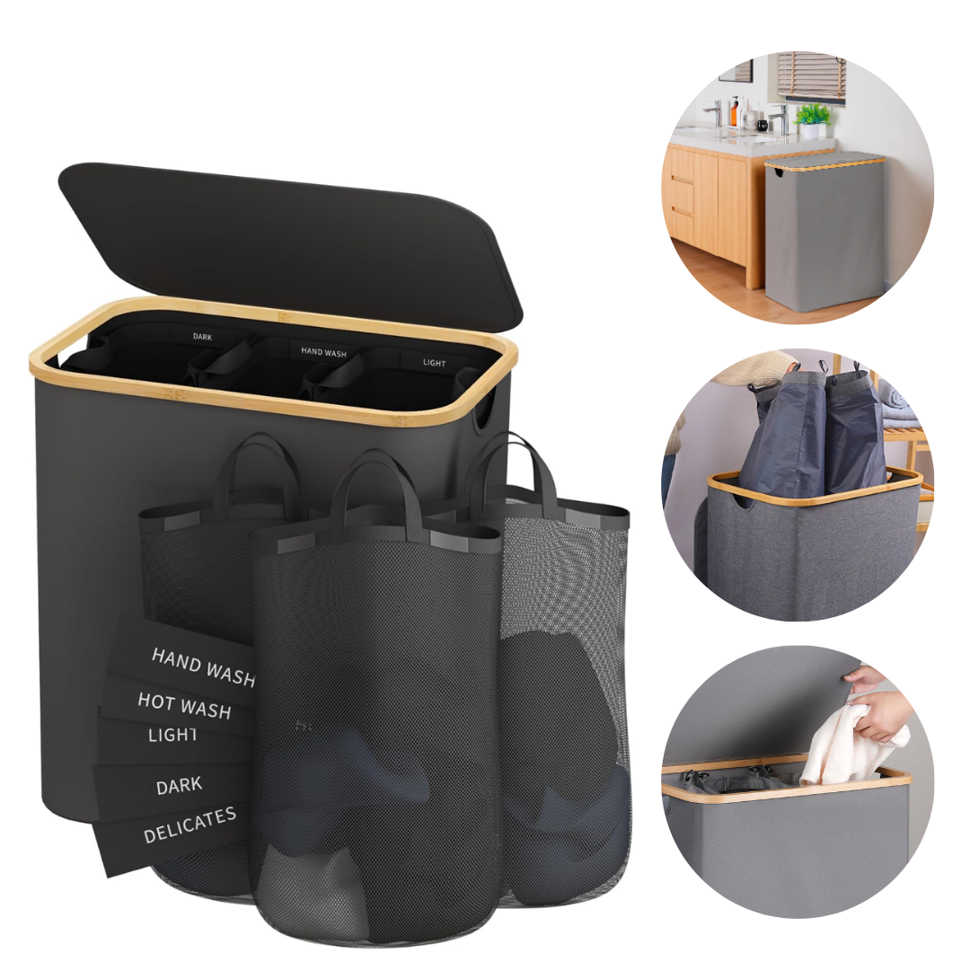 Canasto Cesto Separador De Ropa Sucia Bambú Grande con Tapa