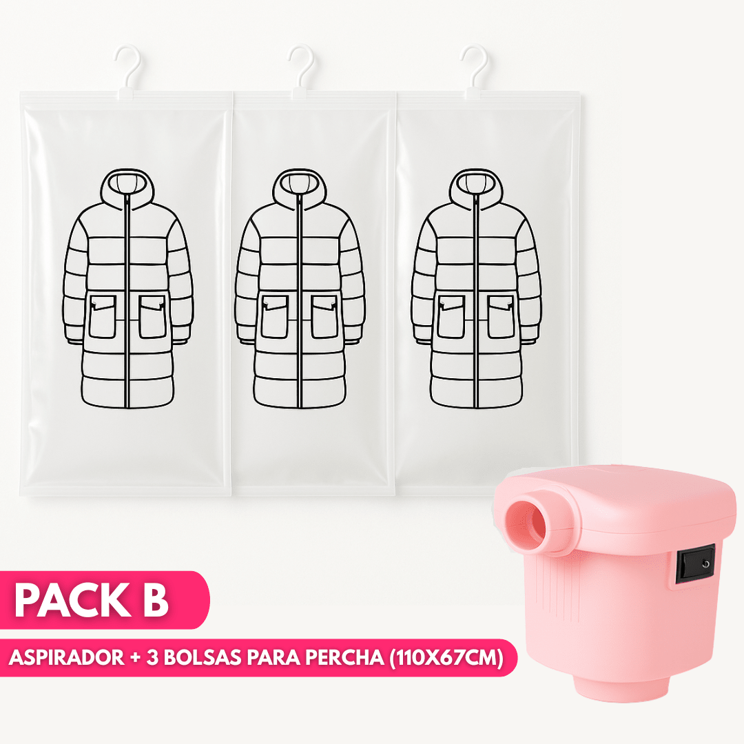 Kit de Bolsas para Guardar Ropa al Vacío + Aspirador - Muy Moderna Uruguay
