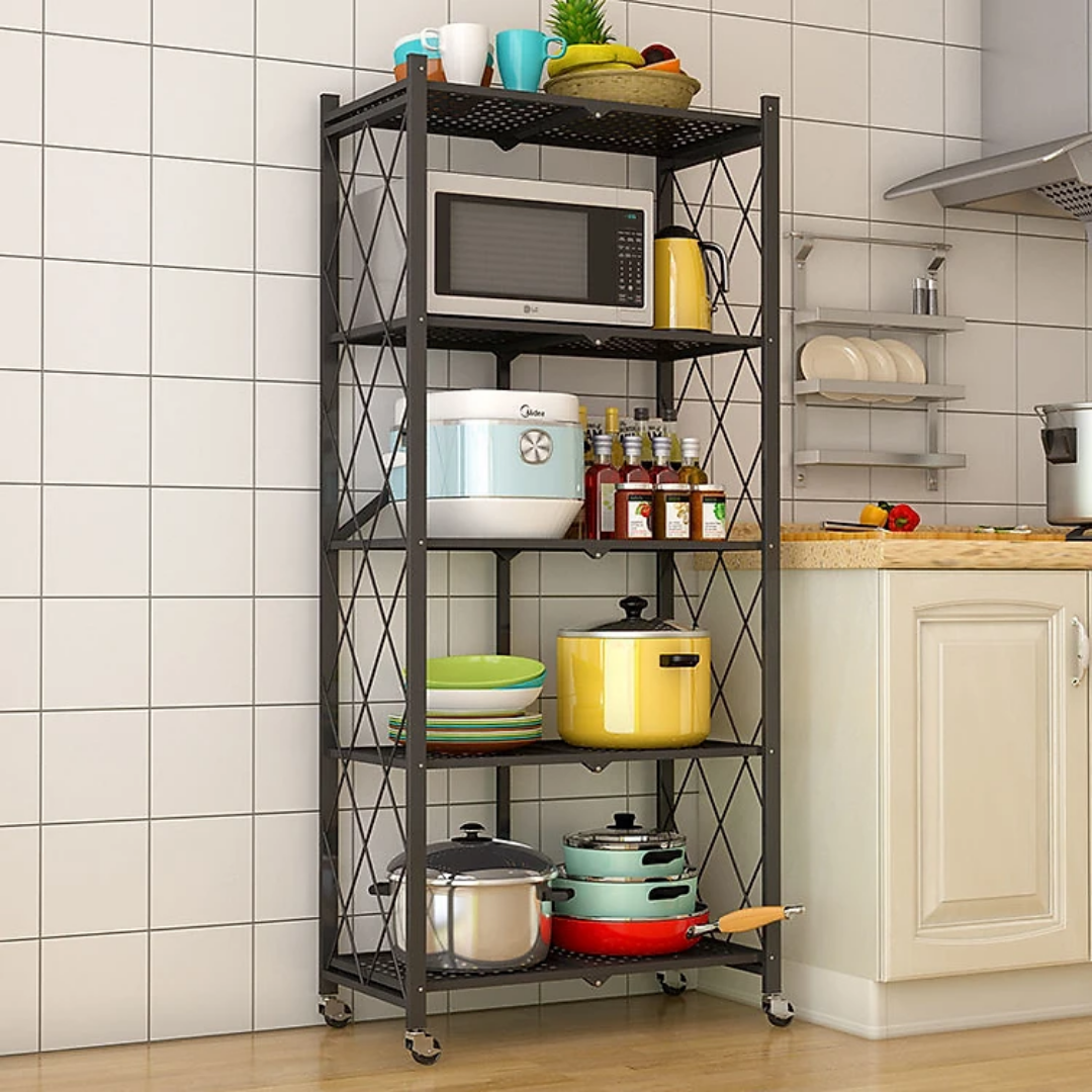 Estantería Plegable de 5 Niveles con Ruedas