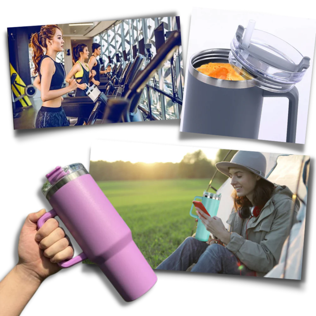 Vaso Térmico 1200ml con Tapa, Sorbito y Agarre Seguro