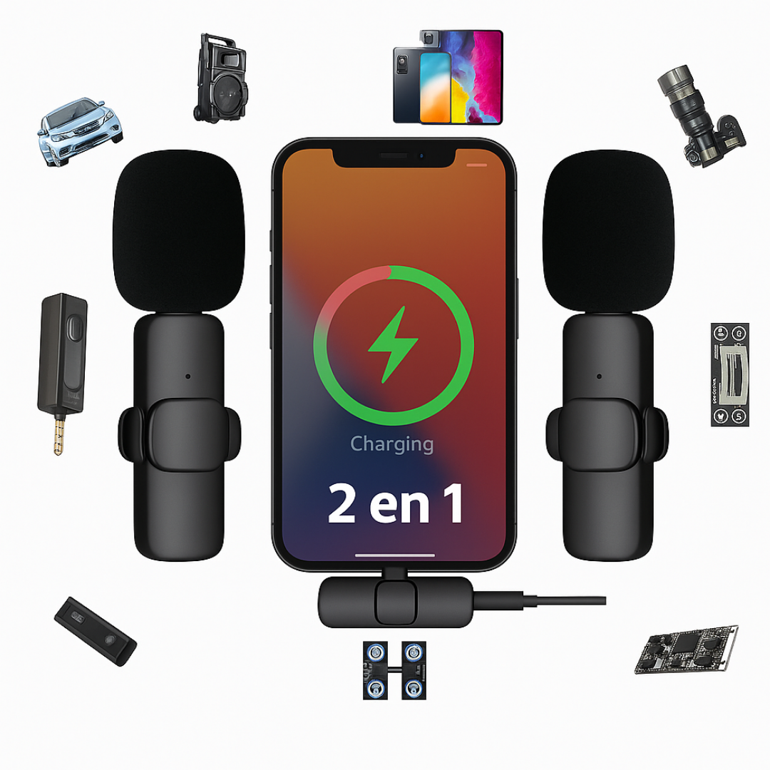 Set De 2 Micrófonos Solaperos Inalámbricos iPhone Android