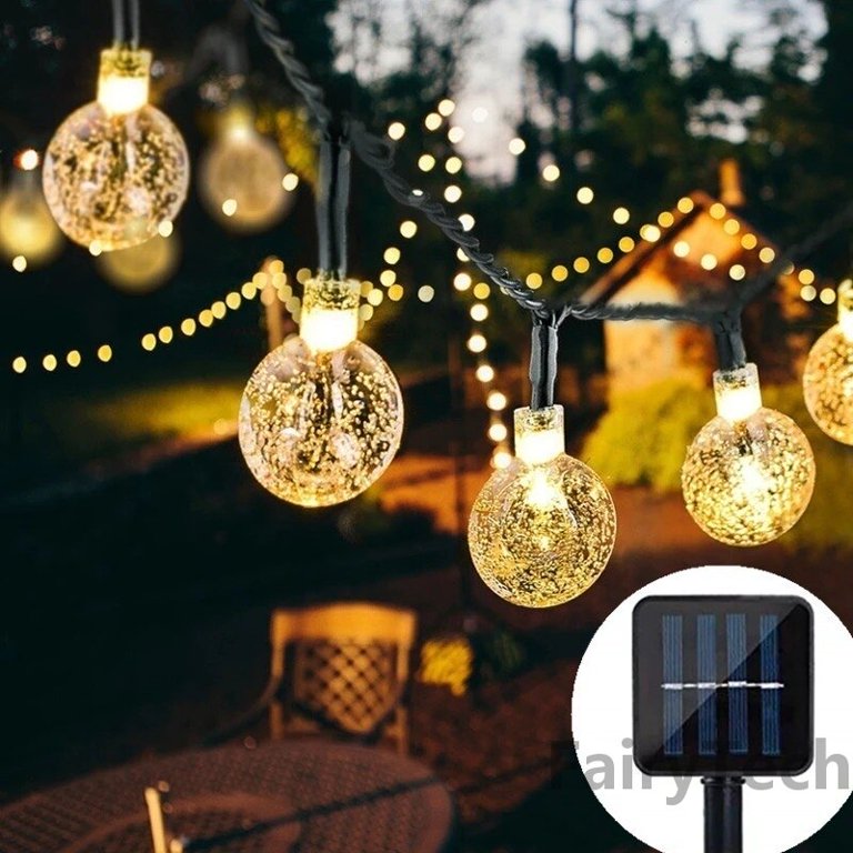 Guirnalda Solar Bolitas Led De Para Jardin Exterior 5 Metros Calidas