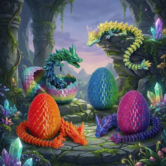 Set Coleccionable de 4 Dragones Articulados Impresos en 3D con Huevo