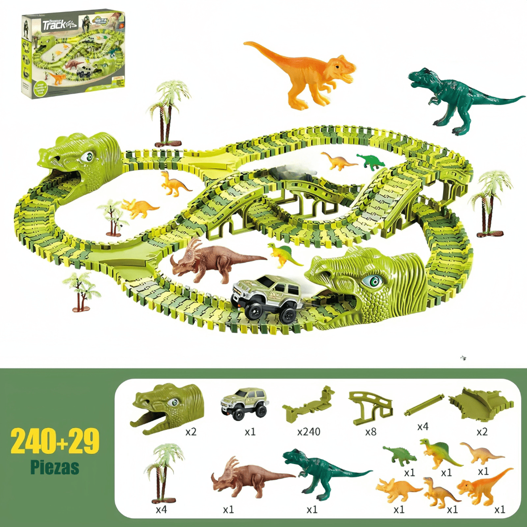 Pista Flexible Dinosaurios Grande Flexible Encastre 240 Piezas - Muy Moderna Uruguay