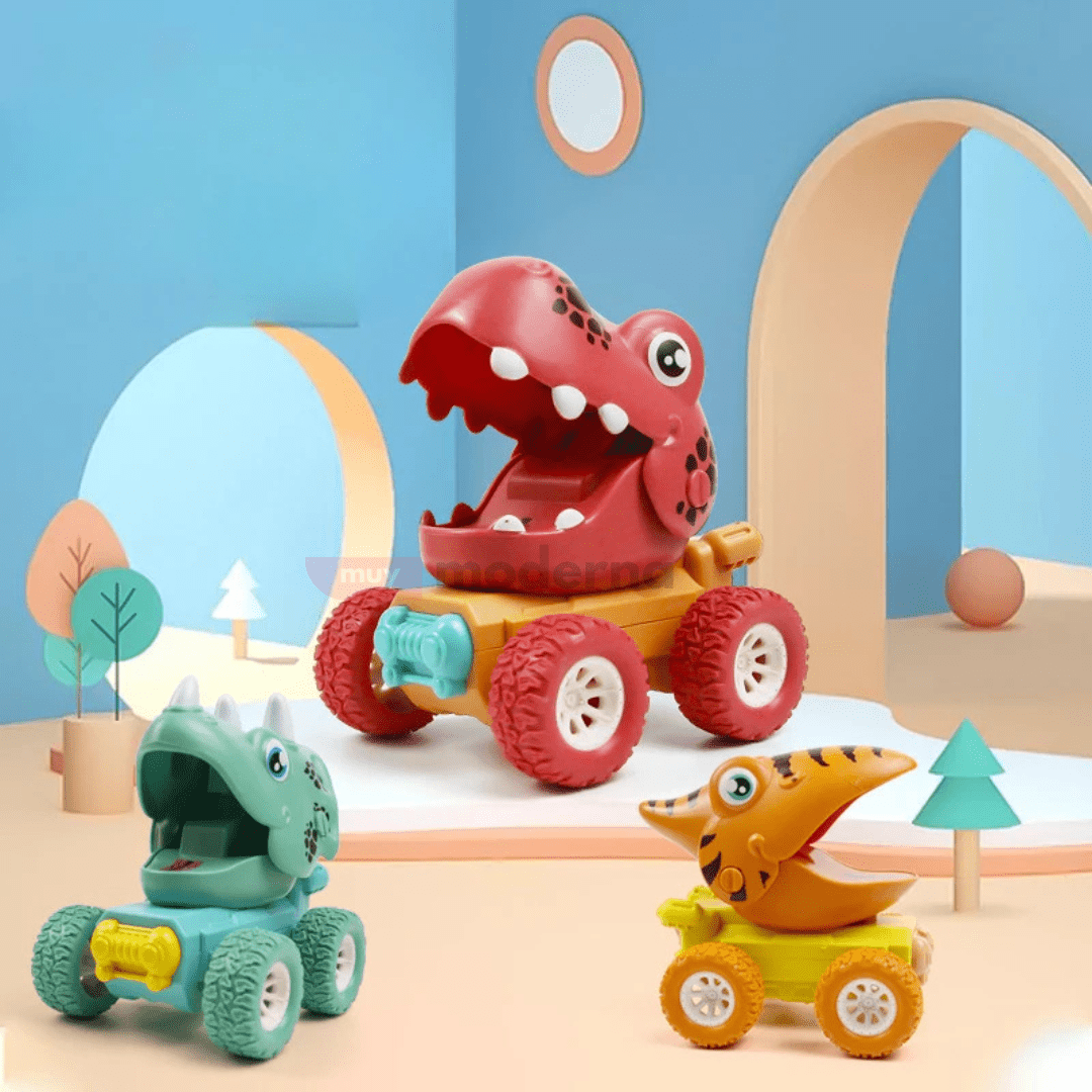 Set de 3 Autitos de Dinosaurio Juguete a Fricción