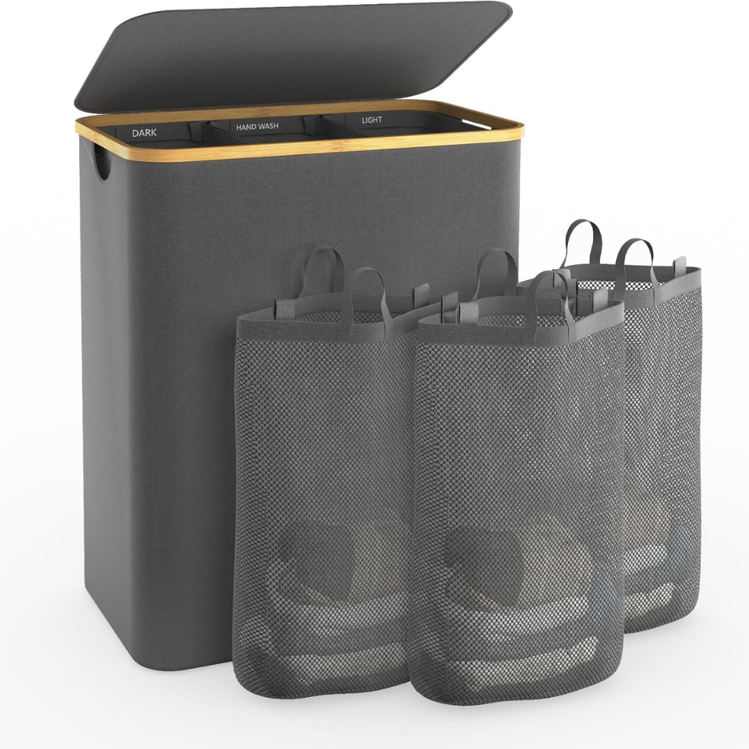 Canasto Cesto Separador De Ropa Sucia Bambú Grande con Tapa
