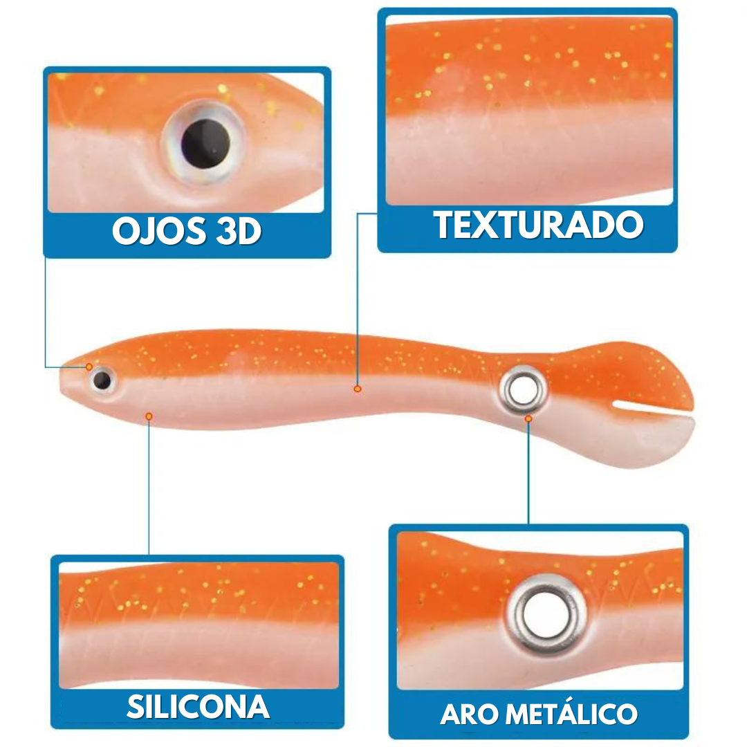 Set de 5 Señuelos Flexibles De Silicona Para Pesca