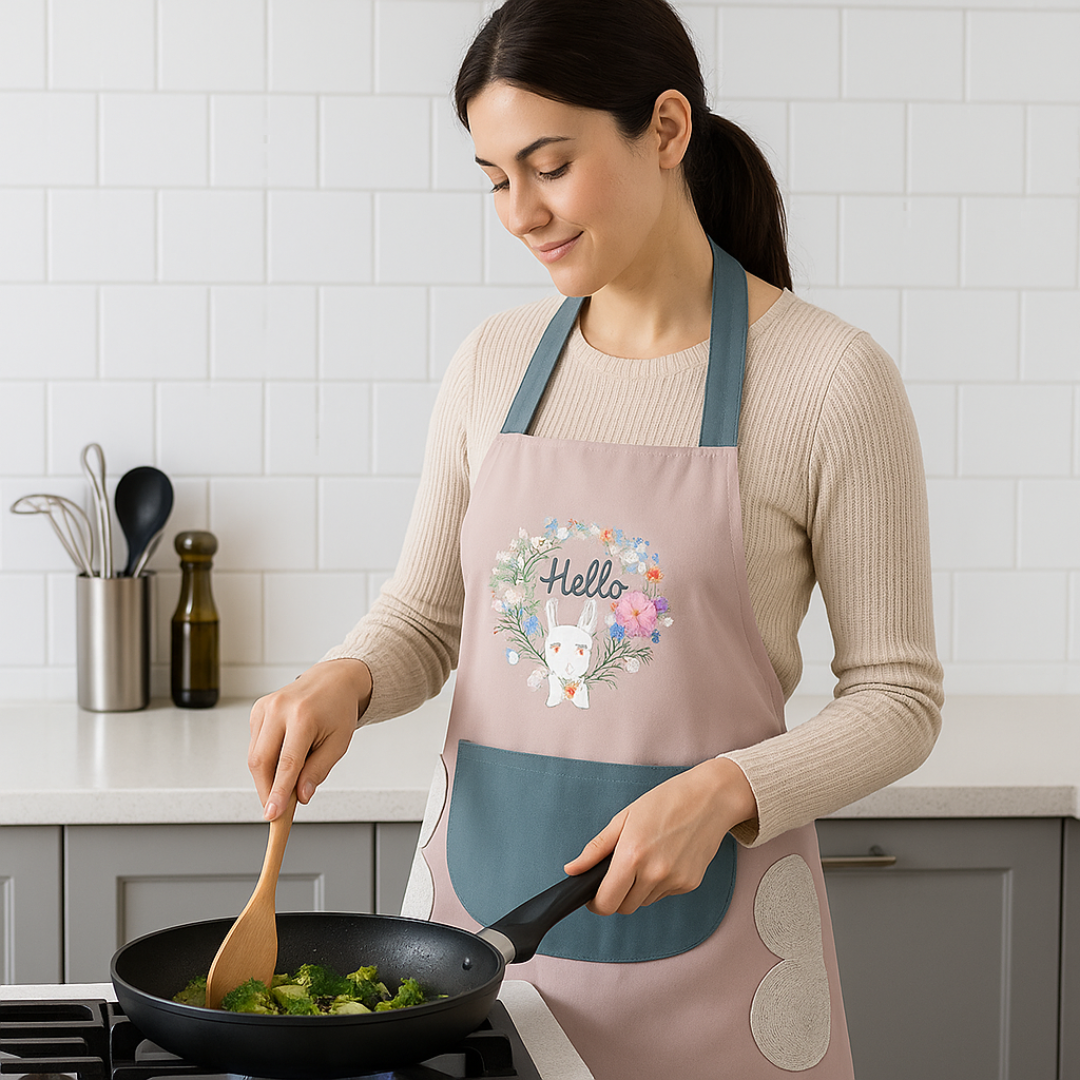 Delantal de Cocina Antimanchas con Paño Secamanos y Bolsillo