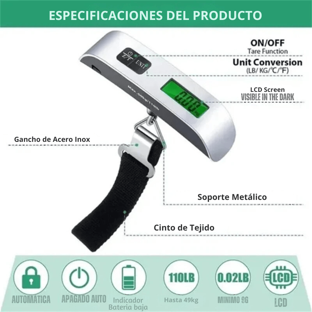 Balanza Digital De Colgar Portátil Para Equipaje 50kg - Muy Moderna Uruguay
