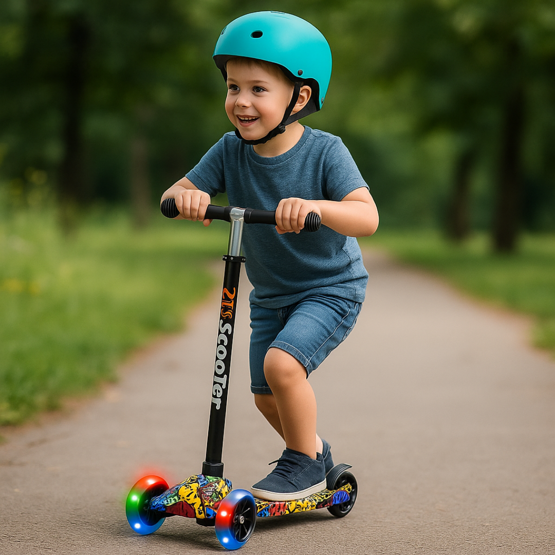 Tripatín Plegable con Ruedas LED y Altura Ajustable