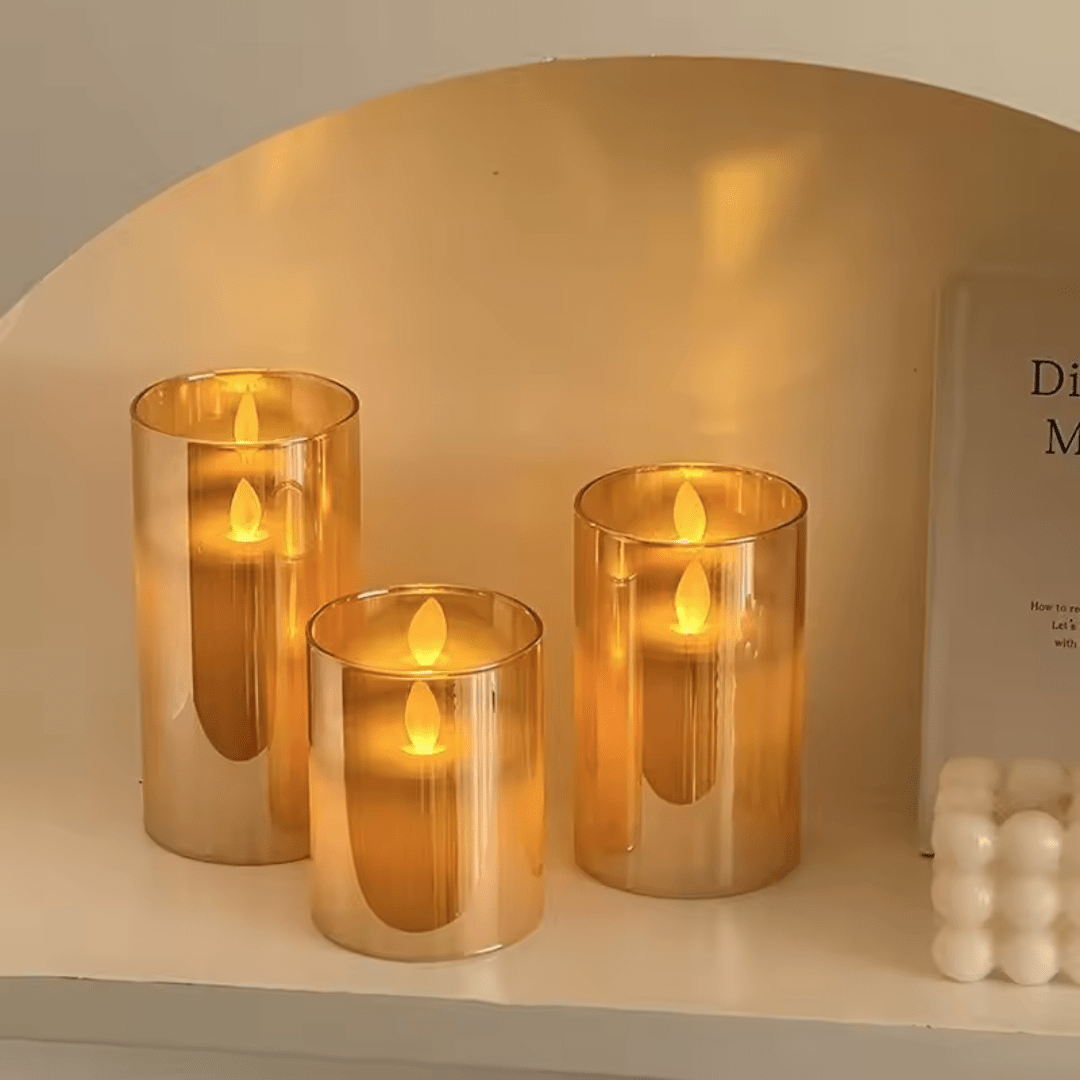 Pack x3 Velas LED de Vidrio con Control Remoto - Muy Moderna Uruguay