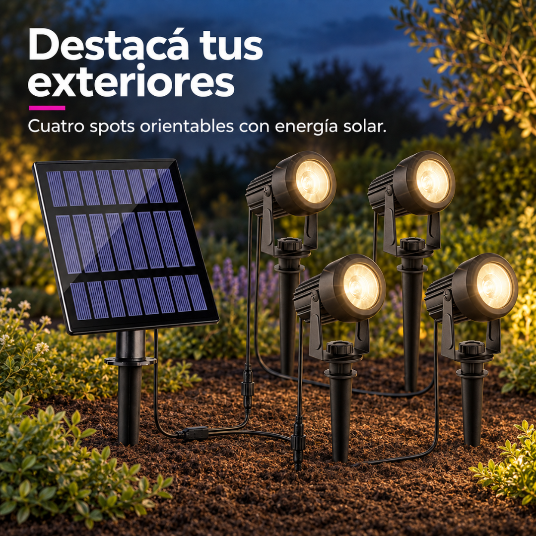Set de 4 Focos LED Solares Orientables para Jardín