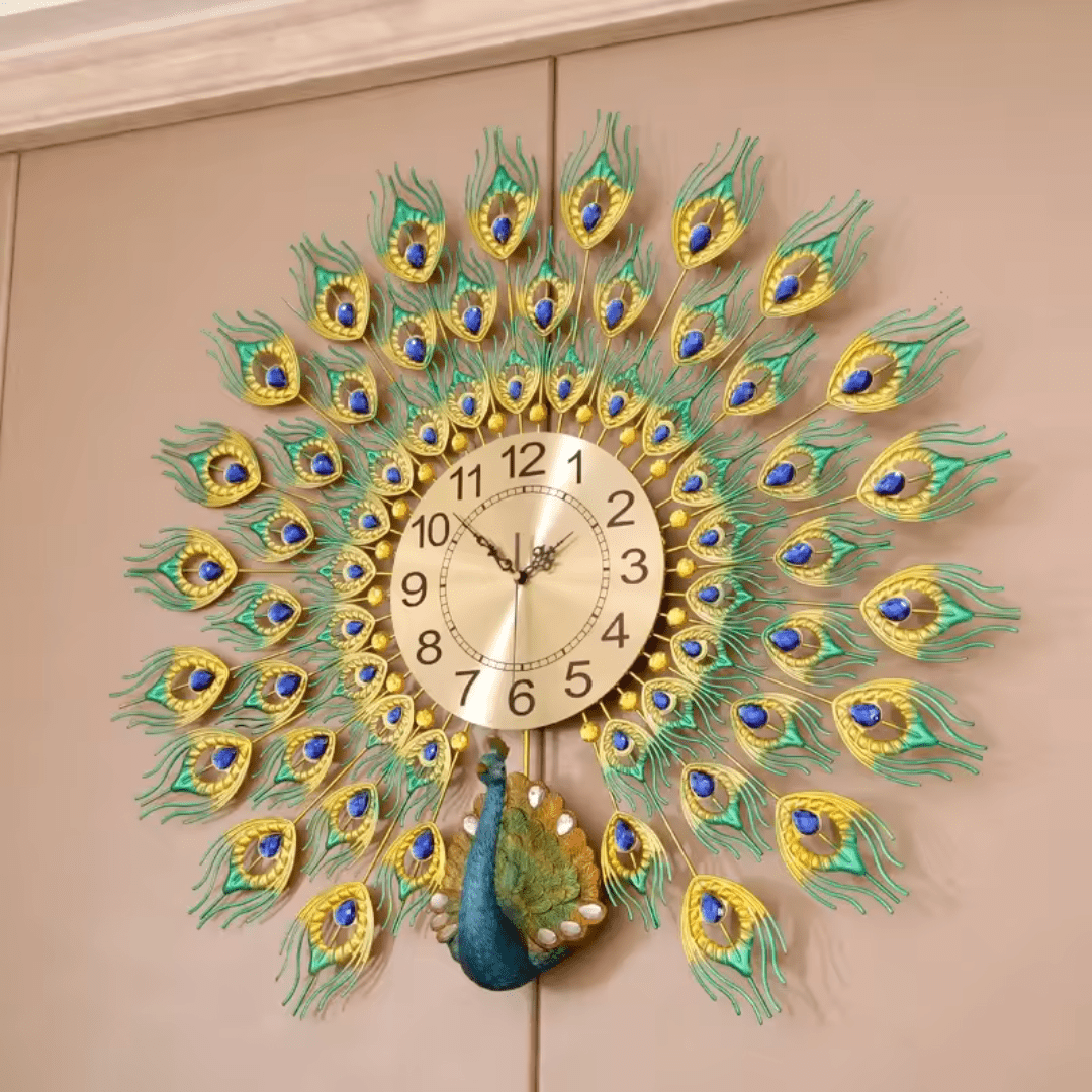 Reloj De Pared Pavo Real Elegante Grande - Muy Moderna Uruguay
